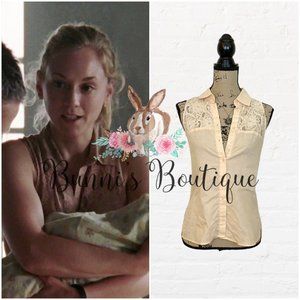 Beth Greene's H&M Lace Button Down Top